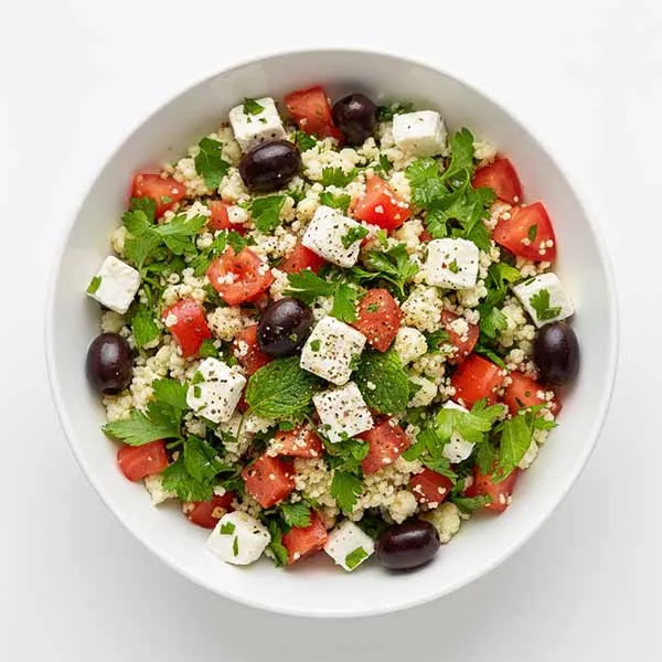 Mediterranean Keto Cauliflower Tabbouleh With Organic Feta & Tomatoes